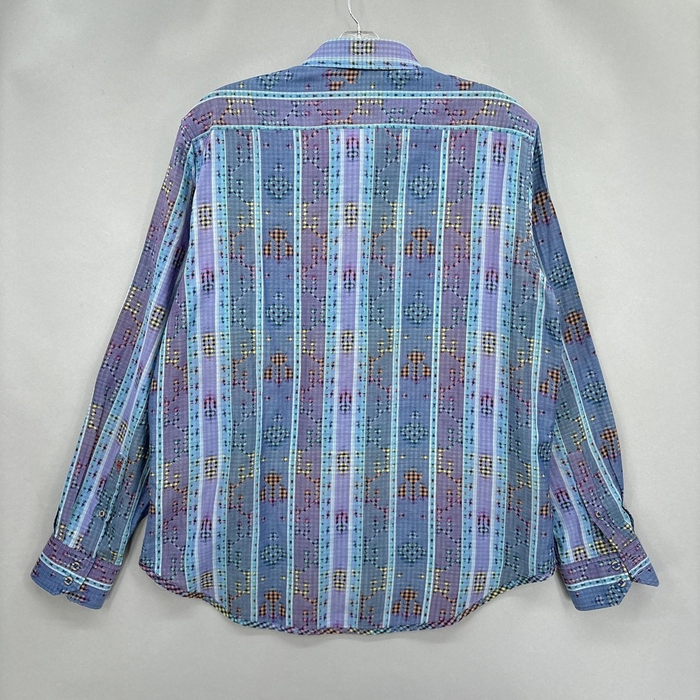 Robert Graham Shirt Mens XL Blue Purple Reversible Gingham Geometric‎ Jacquard - Picture 12 of 15